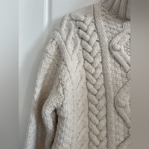 Zara Chunky Cable Knit Boxy Sweater Oversized Cream Mock Neck Size Medium - Picture 4 of 7